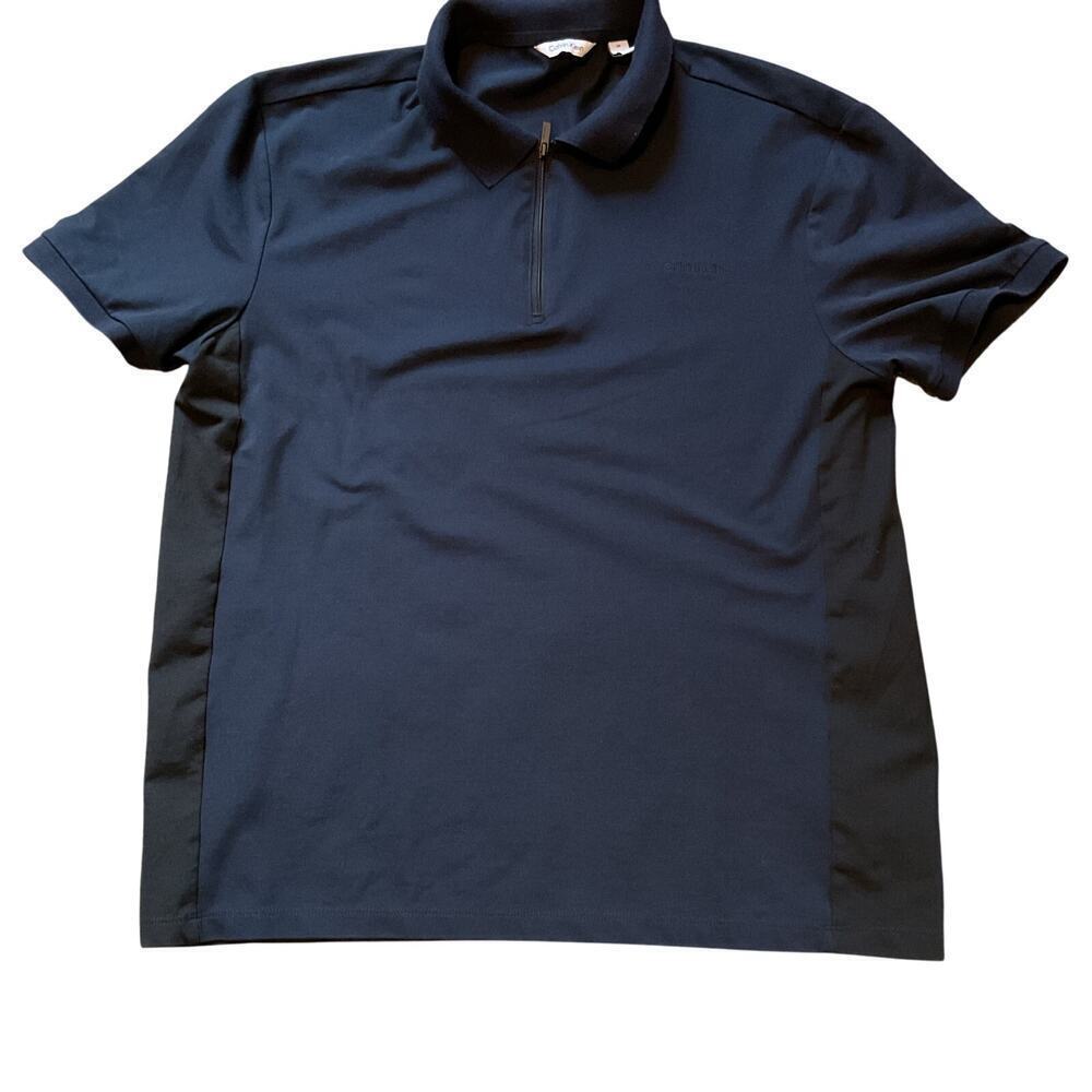 Calvin Klein Men’s Logo Quarter Zip. Short Sleeve. Sapphire Size Large